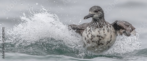 Bird splashing ocean wave, wildlife scene, nature background, stock photo photo