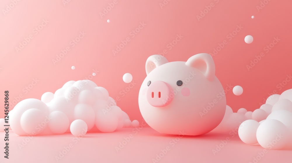 Cute piggy bank, pink background, 3D render, savings Cute piggy bank, pink background, 3D render, savings