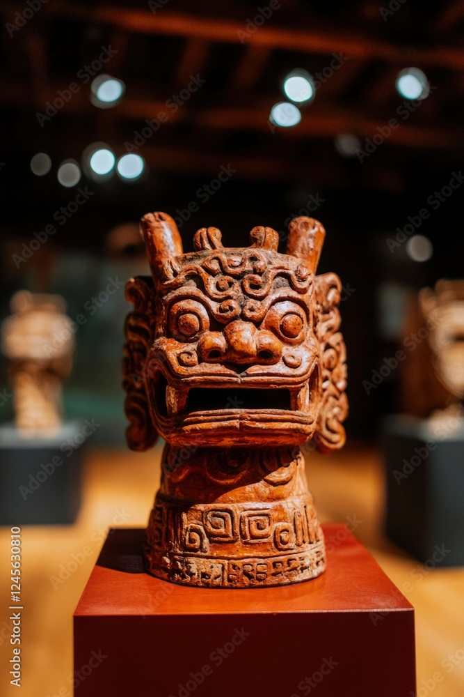 Obraz premium Intricate Carved Terracotta Dragon Head Statue