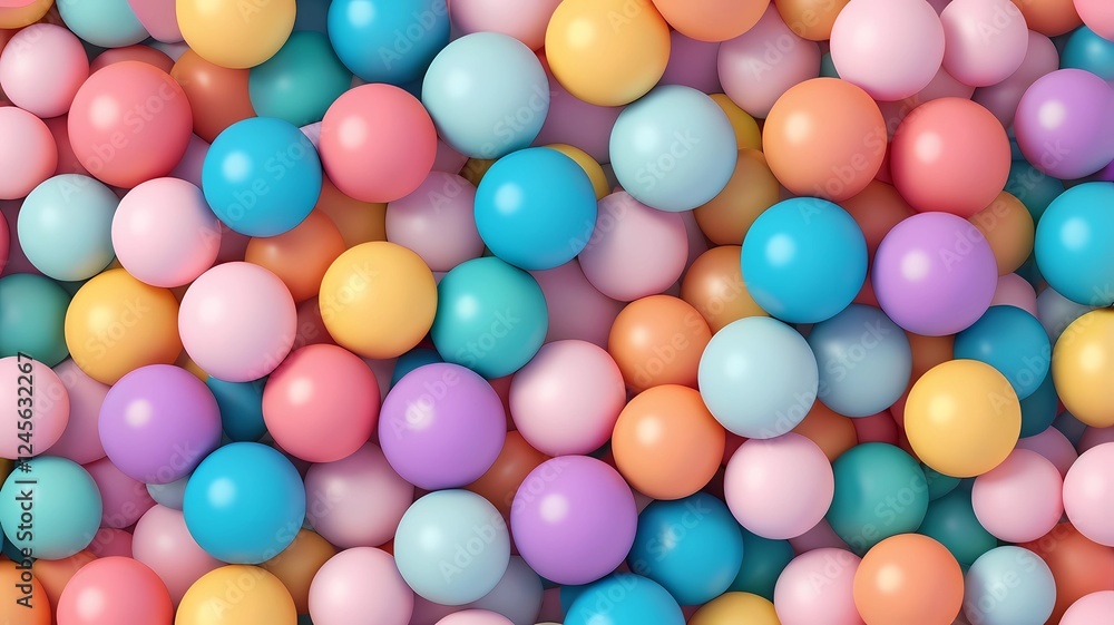 Many bright random pastel colored soft balls background. Colorful balls background for kids zone or children's playroom. Top view of huge pile of colorful balls in different sizes Many bright random pastel colored soft balls background. Colorful balls background for kids zone or children's playroom. Top view of huge pile of colorful balls in different sizes