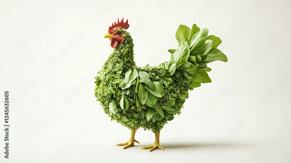 custom made wallpaper toronto digitalCreative green chicken made of vegetables showcases a rustic aesthetic in a minimalist flat lay render