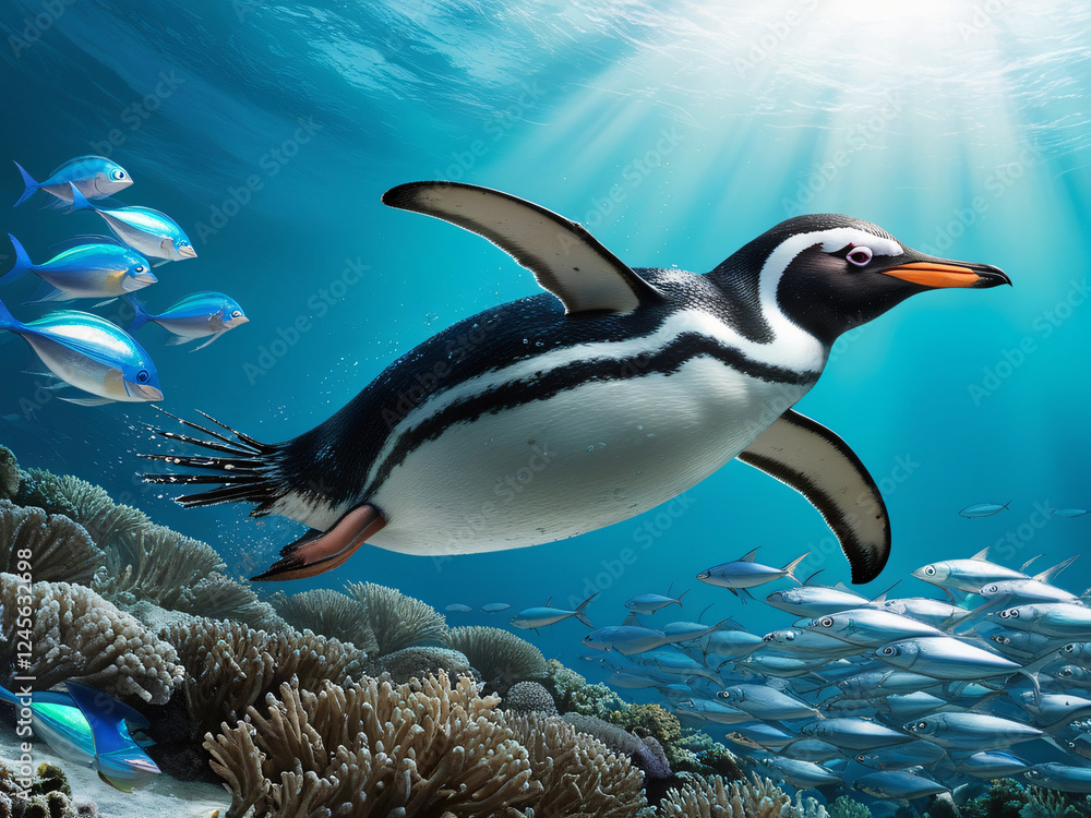 Naklejka premium penguin in the ocean