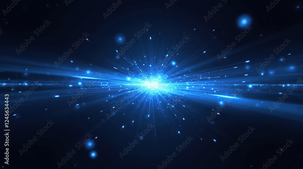 Naklejka premium Blue light burst in space with streaks.