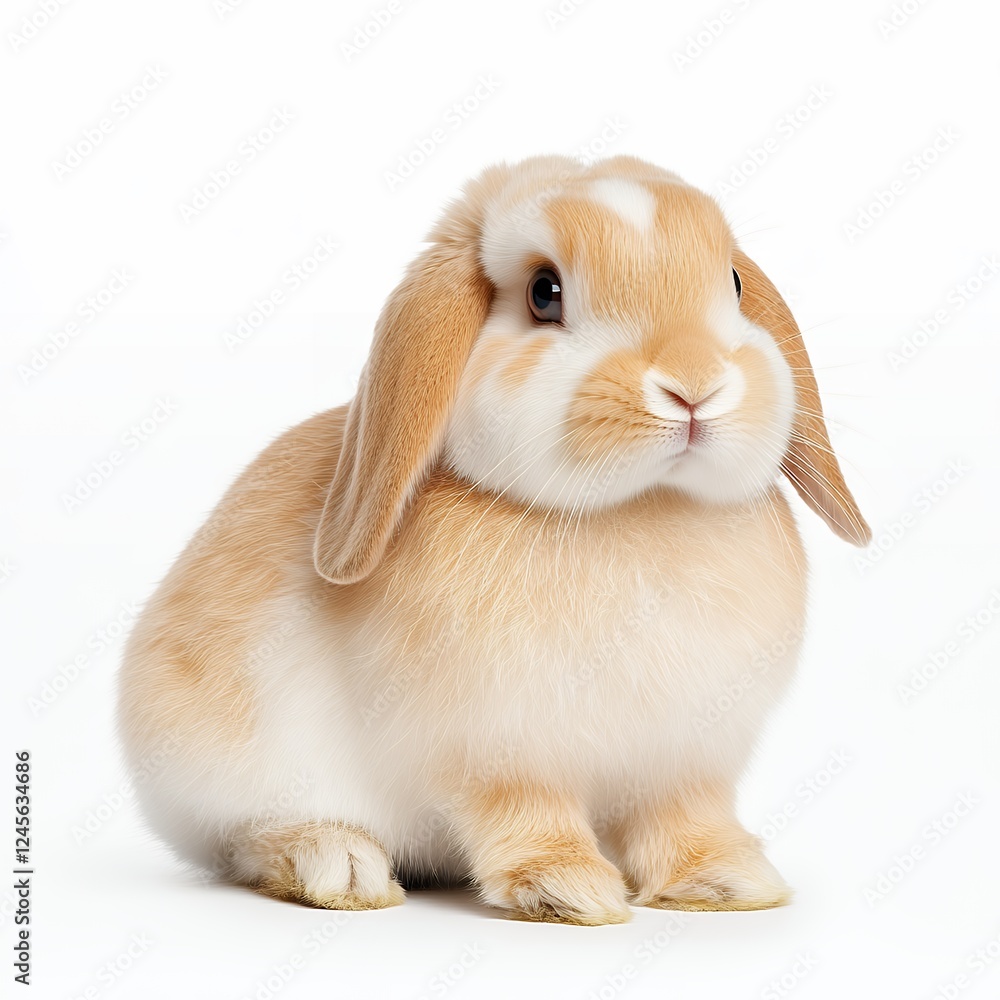 Adorable Fluffy Lop-Eared Rabbit Sitting on White Background, Close-up Portrait of a Sweet and Gentle Pet Adorable Fluffy Lop-Eared Rabbit Sitting on White Background, Close-up Portrait of a Sweet and Gentle Pet
