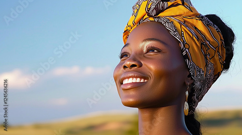 Inspiring Woman Looking at Horizon with Hope and Leadership photo