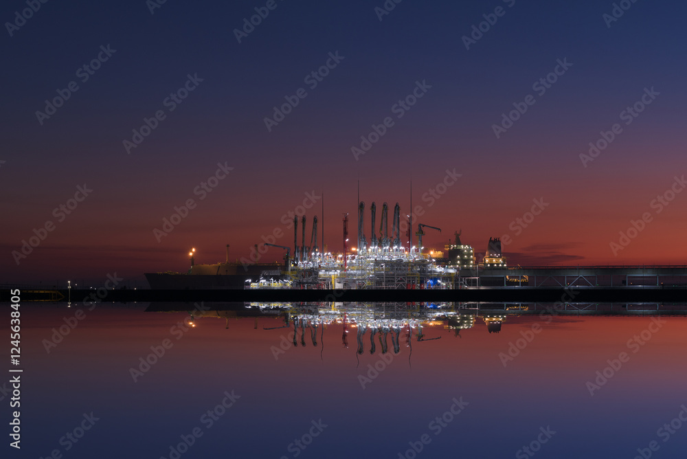 LNG TERMINAL - Gas tanker at the transshipment quay LNG TERMINAL - Gas tanker at the transshipment quay