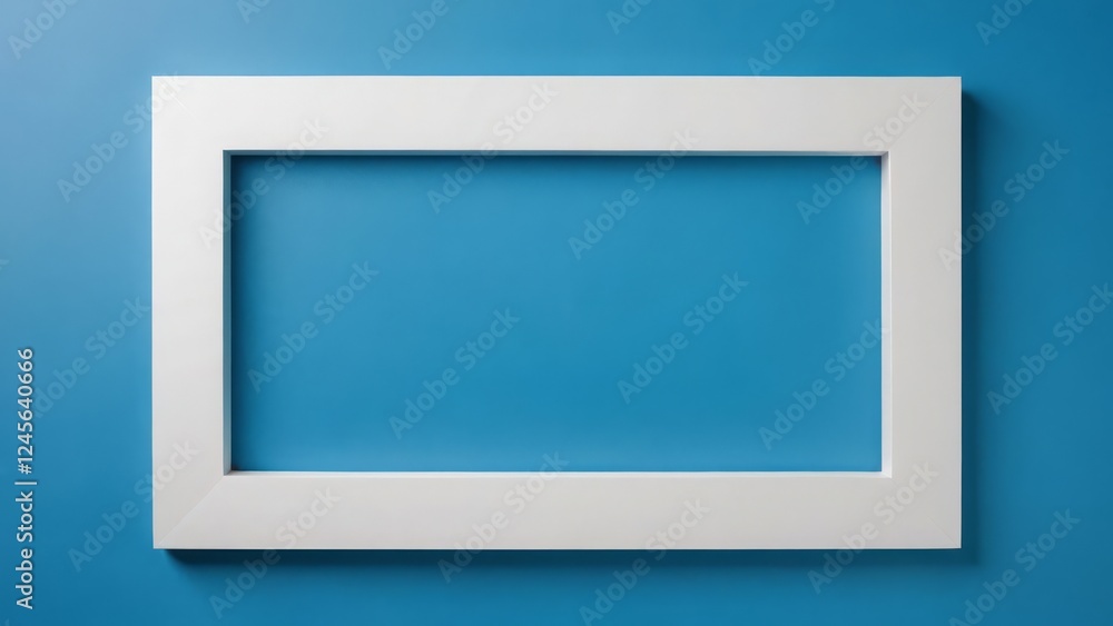 White decorative frame on a blue background, emphasizing modern design and vibrant colors White decorative frame on a blue background, emphasizing modern design and vibrant colors