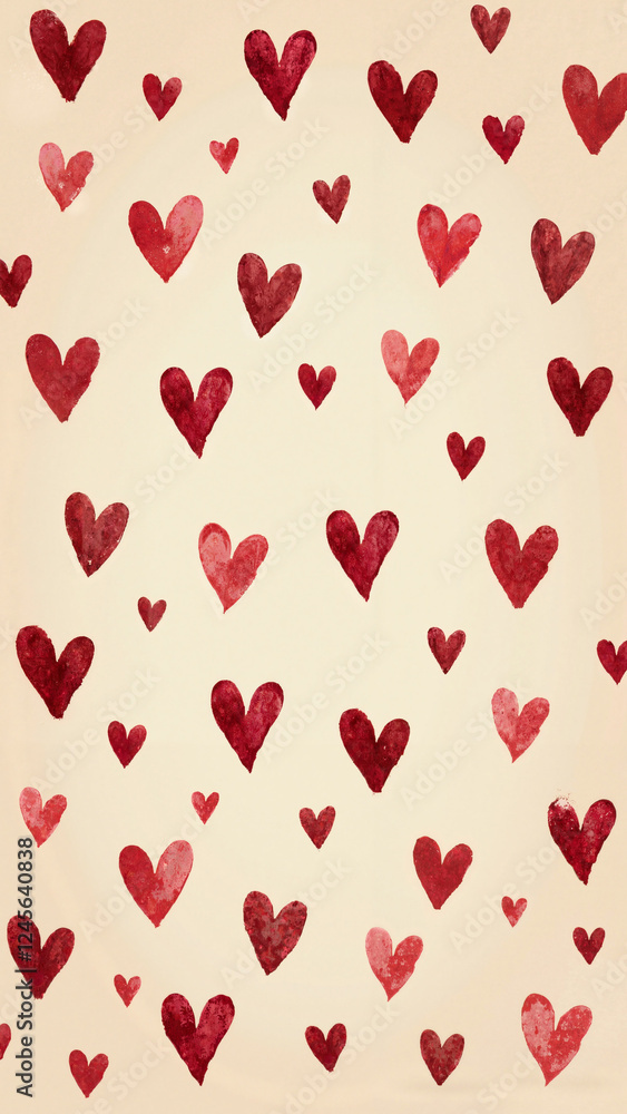 Charming Red Hearts Pattern on Beige: Perfect for Valentine's Day Cards, Wedding Invitations, or Romantic Branding Charming Red Hearts Pattern on Beige: Perfect for Valentine's Day Cards, Wedding Invitations, or Romantic Branding
