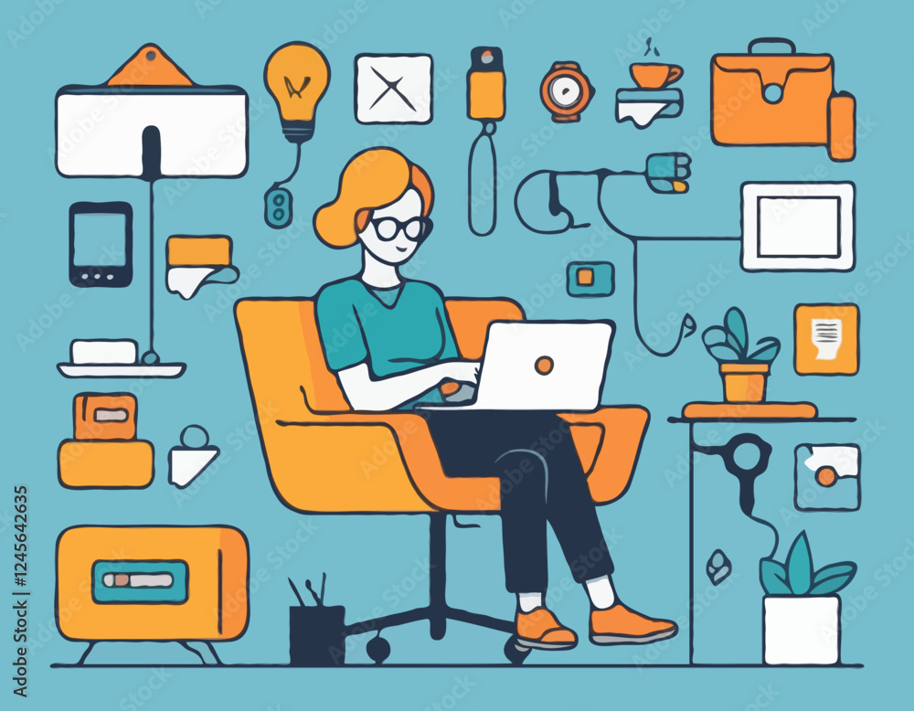 Work-from-Home Concept with Remote Jobs Icons Work-from-Home Concept with Remote Jobs Icons