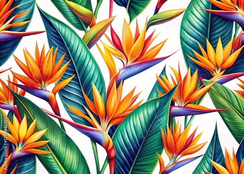 Bird of Paradise Patterned Background With Sharp and Bright Colors photo