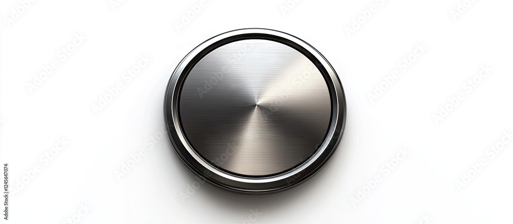 Sleek round metal button in silver tones centered on a plain white background showcasing high-quality finish and durable design elements.
