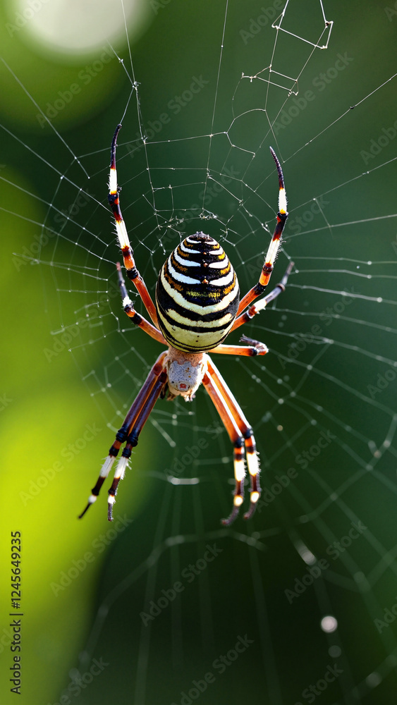Wespenspinne in natürlichem Habitat: Detailreiche Nahaufnahme für Bildung, Naturschutz und Design Wespenspinne in natürlichem Habitat: Detailreiche Nahaufnahme für Bildung, Naturschutz und Design