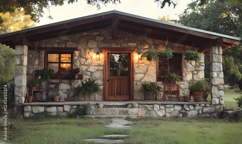 Charming Stone Cabin with a Front Porch Hanging Overlooking Majestic Nature Charming Stone Cabin with a Front Porch Hanging Overlooking Majestic Nature
