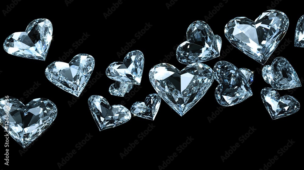 Sparkling heart diamonds float, dark background, luxury Sparkling heart diamonds float, dark background, luxury