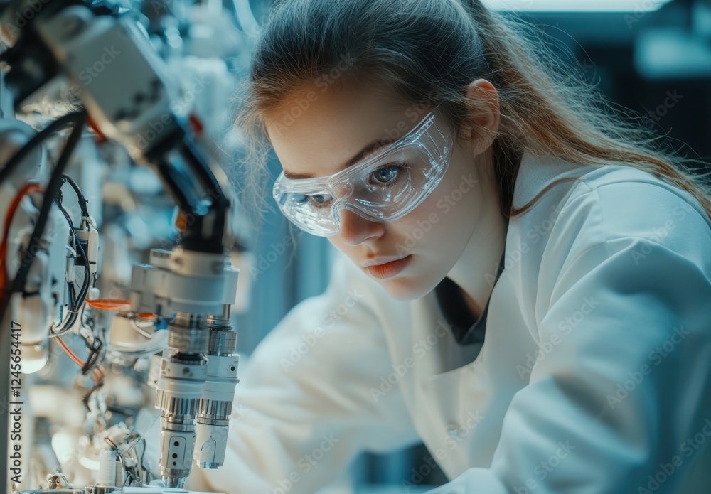 Young Female Scientist in Laboratory Focused on Research and Experimentation with Advanced Tools and Equipment in a Modern Scientific Environment Young Female Scientist in Laboratory Focused on Research and Experimentation with Advanced Tools and Equipment in a Modern Scientific Environment