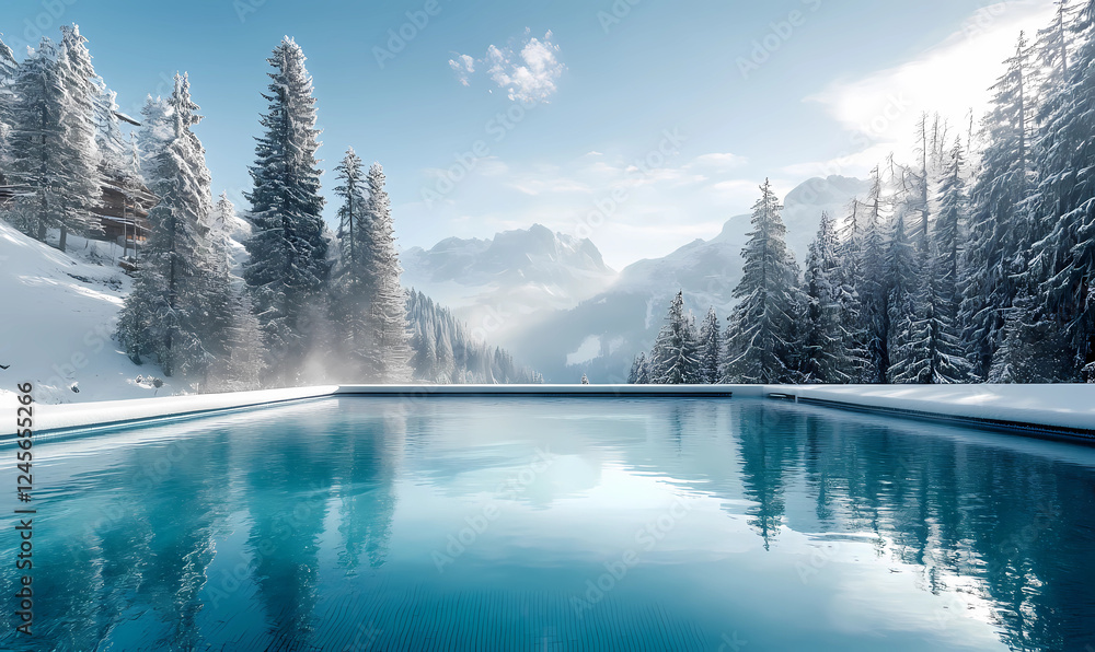 Fototapeta premium Tranquil Alpine Pool with Clear Icy Blue Waters for a Relaxing Mountain Escape