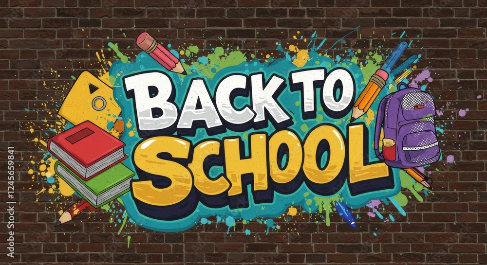 © Jon Le-Bon - Back to school graffiti style design with books backpack and stationery