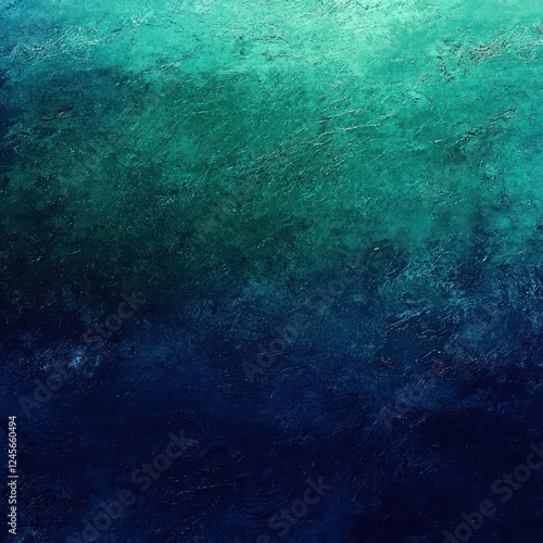 Sapphire blue gradually transitions into emerald green, accompanied by grainy textures and soft glowing edges, creating a sophisticated, serene visual appeal.