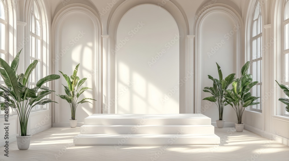A tall, white podium with a smooth, flawless finish, placed in an open, clean space A tall, white podium with a smooth, flawless finish, placed in an open, clean space