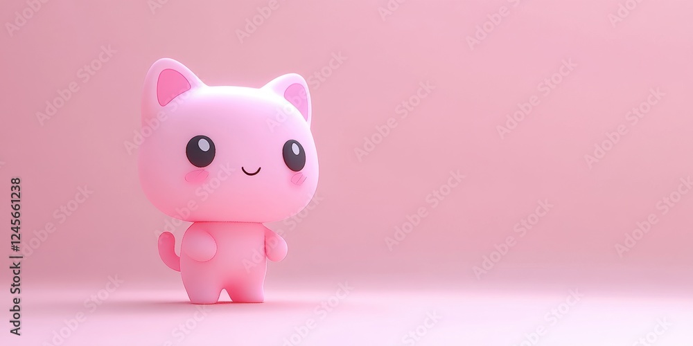 A cute pink cat figure with a cheerful expression, set against a soft pink background. A cute pink cat figure with a cheerful expression, set against a soft pink background.