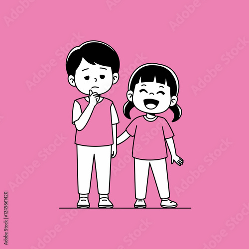 Illustration of Two Children in Pink Outfits