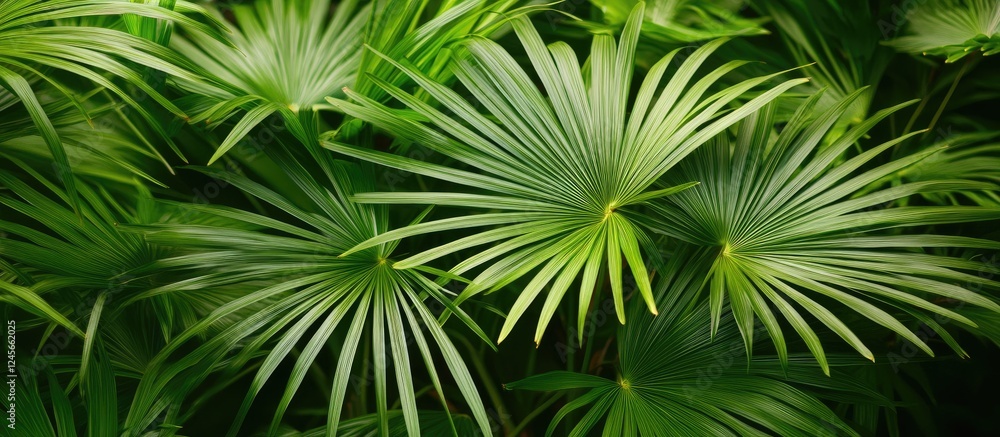 Lush green palm leaves in a dense tropical arrangement create a refreshing and inviting atmosphere ideal for vibrant design applications Lush green palm leaves in a dense tropical arrangement create a refreshing and inviting atmosphere ideal for vibrant design applications