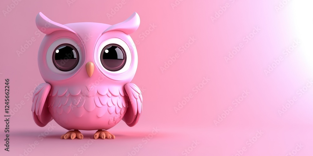 A cute pink owl character with large eyes on a soft pink background. A cute pink owl character with large eyes on a soft pink background.