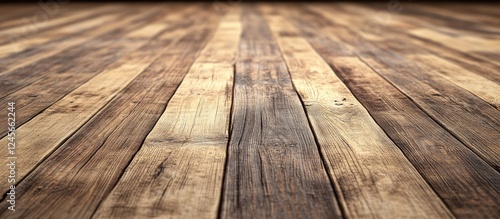 Rustic barn wood floor with weathered brown tones and subtle grain intricacies, angled view creating a warm, inviting atmosphere.