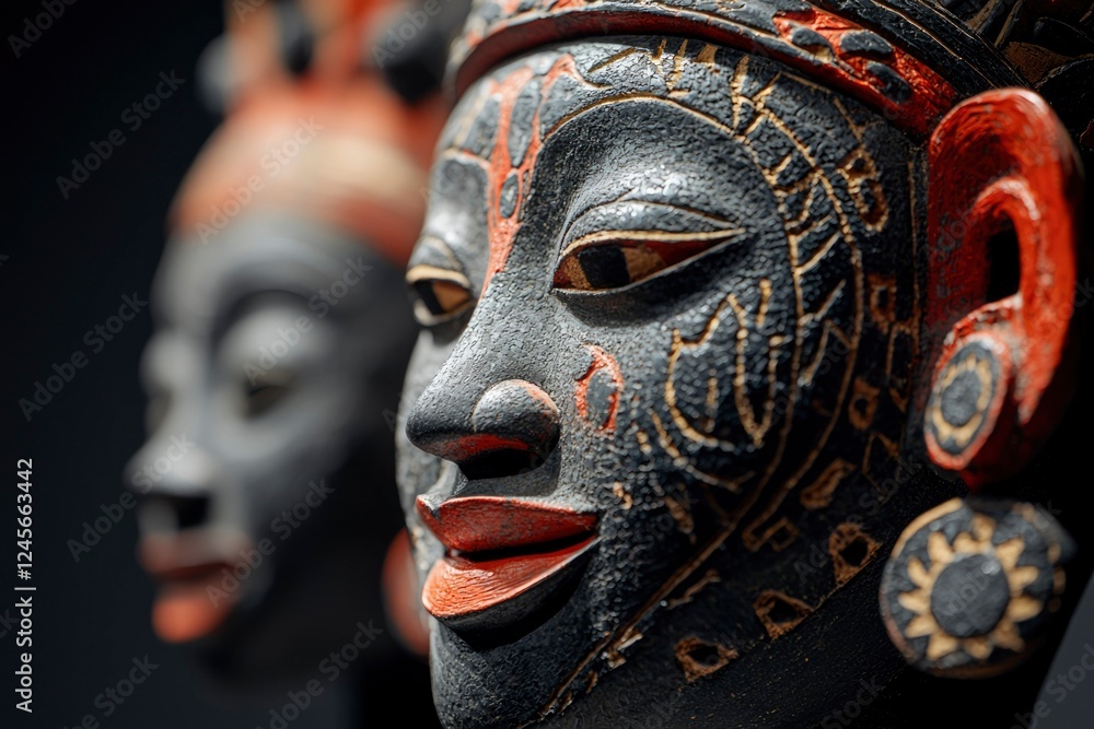 Intricate Carved Wooden Mask With Red Accents Intricate Carved Wooden Mask With Red Accents