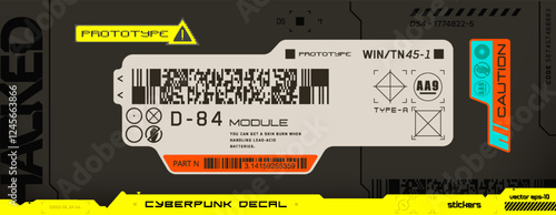 Cyberpunk decals. Vector sticker, label in futuristic style.