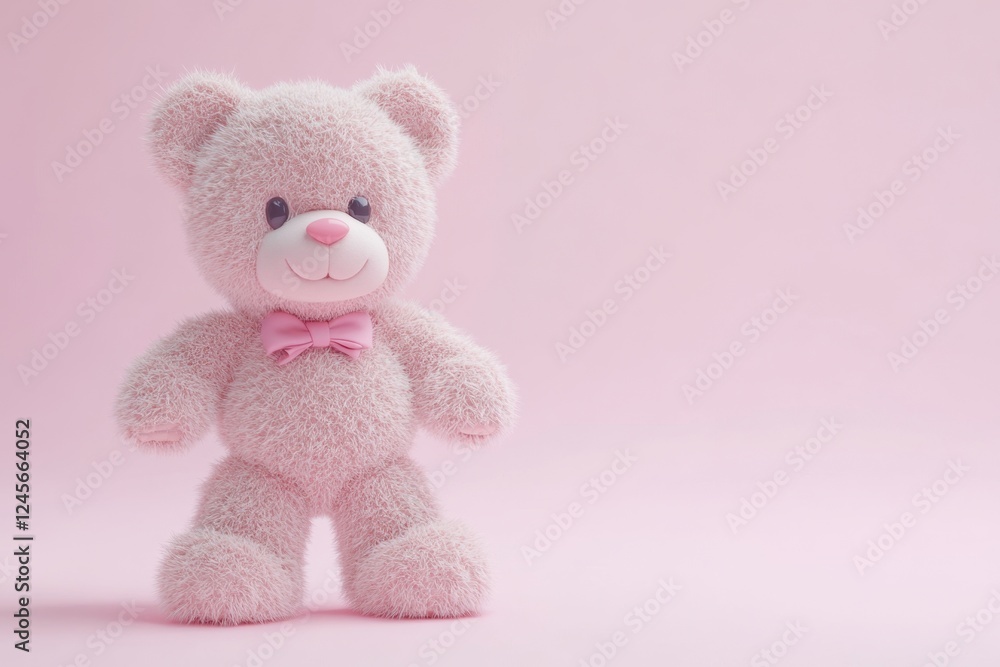 A cute pink teddy bear with a bow, set against a soft pink background. A cute pink teddy bear with a bow, set against a soft pink background.