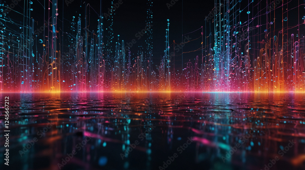 Cyber big data flow. Blockchain data fields. Network line connect stream. Concept of AI technology, digital communication, science research, 3D illustration music waves Cyber big data flow. Blockchain data fields. Network line connect stream. Concept of AI technology, digital communication, science research, 3D illustration music waves
