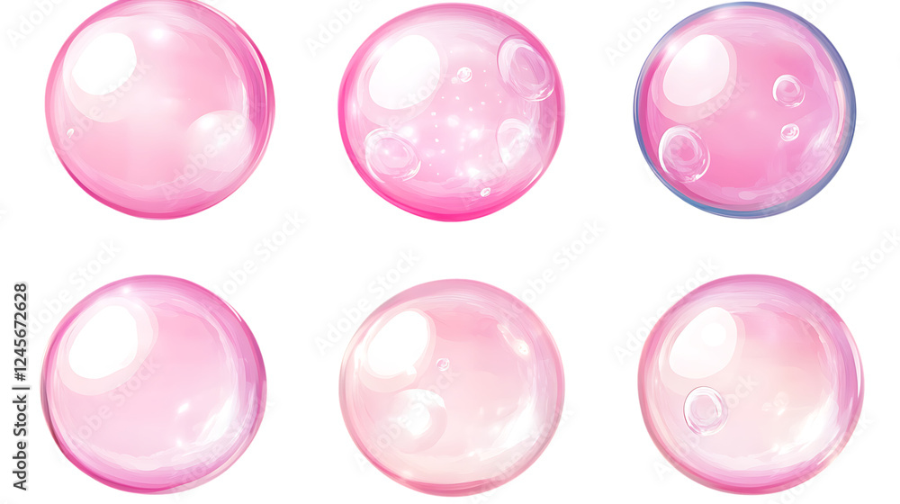 Collection set of pink bubbles isolated on transparent or white background Collection set of pink bubbles isolated on transparent or white background
