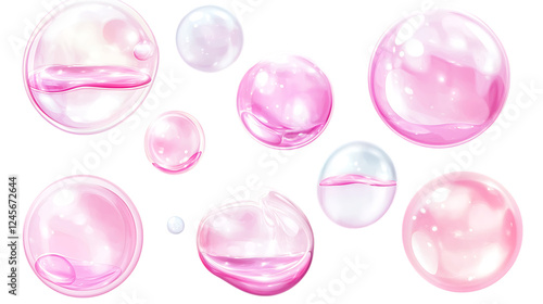 Collection set of pink bubbles isolated on transparent or white background