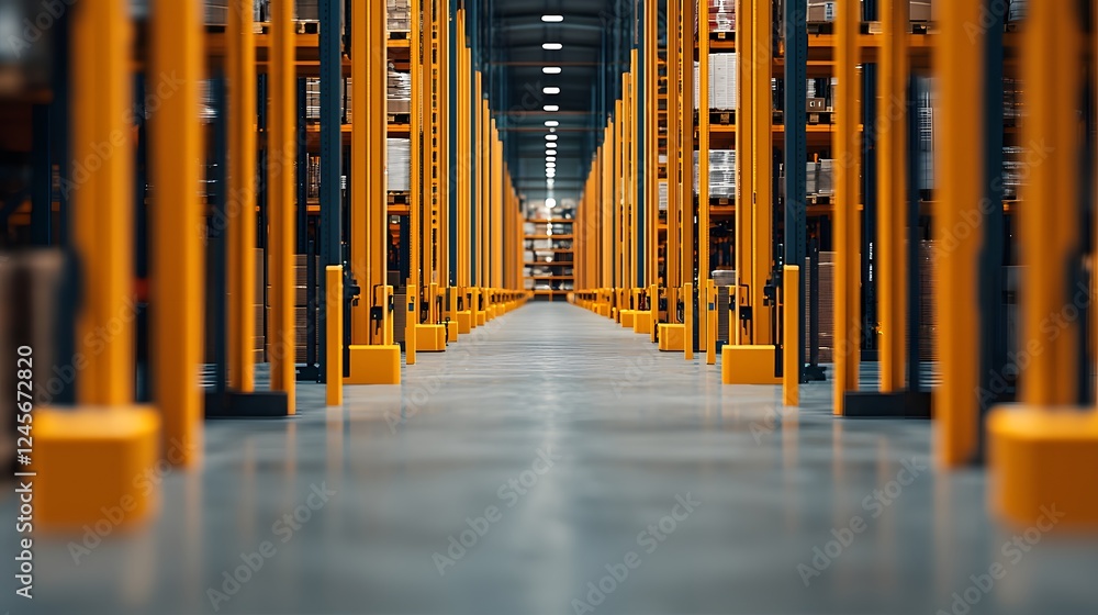 Explore the Depths of a Warehouse with Temperature-Controlled Storage Space for Various Items. Warehouse Management System Concept Explore the Depths of a Warehouse with Temperature-Controlled Storage Space for Various Items. Warehouse Management System Concept