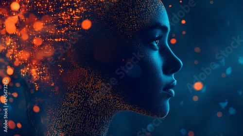 Digital high-tech Face Portrait with Digital Data Technology Transformation