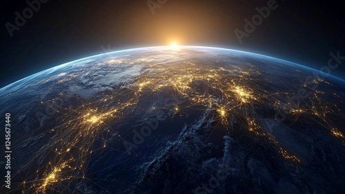Global Network Connections Earth at Sunrise