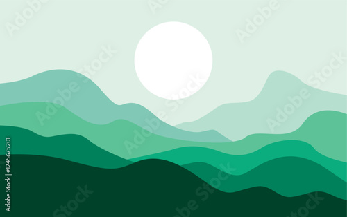 Abstract landscape poster vector. Nature Mountain wall decor contemporary art print, mid century mountain background.
