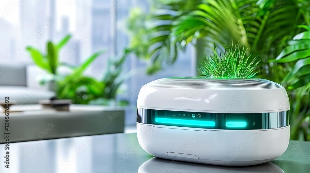 smart air purifier with plant, modern home - smart home technology smart air purifier with plant, modern home - smart home technology