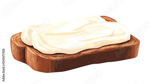 Slice of bread with cream cheese isolated on transparent or white background