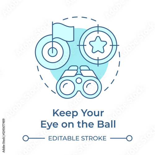 Keep eye on ball soft blue concept icon. Goal focus, target. Milestone, control. Round shape line illustration. Abstract idea. Graphic design. Easy to use in infographic, presentation