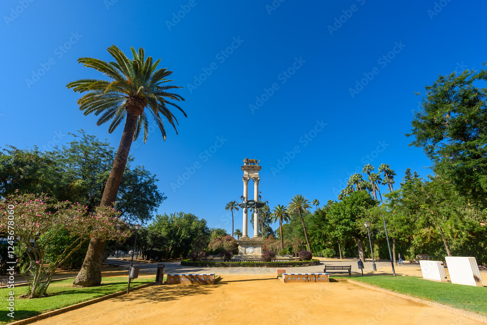 Seville, Spain - August 01, 2024: Park and gardens of Murillo of the city of Seville, Spain