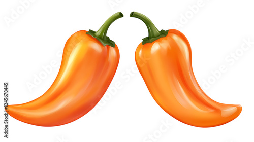 Two orange habanero peppers isolated on transparent or white background