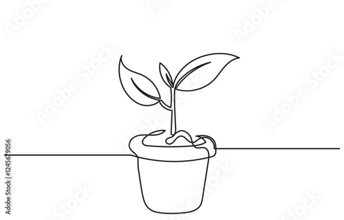 Continuous line drawing of House plants in pots. Single Line flower in a pot. Potted Cactus Family One Line Hand Drawn Illustration. Beautiful flower Isolated on a white background.