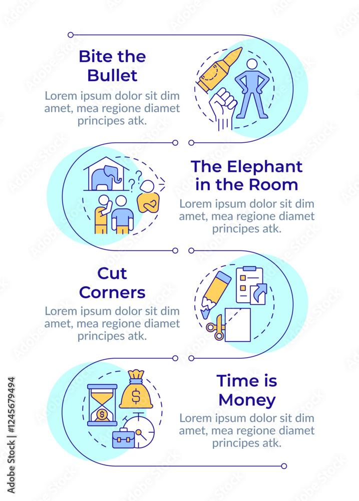 Business workflow organization infographic vertical sequence. Time management, compliance. Visualization infochart with 4 steps. Circles workflow. Montserrat SemiBold, Lato Regular fonts used Business workflow organization infographic vertical sequence. Time management, compliance. Visualization infochart with 4 steps. Circles workflow. Montserrat SemiBold, Lato Regular fonts used