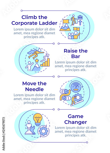 Company corporate structure infographic vertical sequence. Workflow efficiency, partnership. Visualization infochart with 4 steps. Circles workflow. Montserrat SemiBold, Lato Regular fonts used