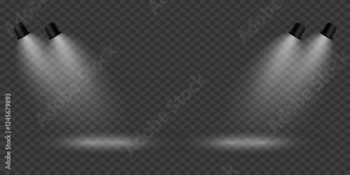 Magic stage lighting effect. Spotlight light effect. On a transparent background.