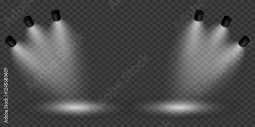 Magic stage lighting effect. Spotlight light effect. On a transparent background.