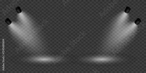Magic stage lighting effect. Spotlight light effect. On a transparent background.