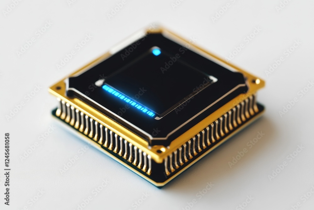 Futuristic CPU glowing, white background, processing data, tech Futuristic CPU glowing, white background, processing data, tech